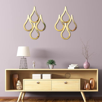 Weysat 2 Pieces Teardrop Wall Mirror Hanging Wall Mounted Decorative Accent Mirror for Home Living Room Bedroom Bathroom, 15.7 x 11 Inch(Gold)