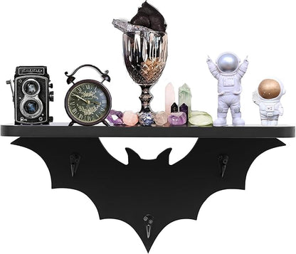 Bat Shelf Floating Shelves for Wall,15.5 inch Wall Shelf with 3 Key Hooks,Black Shelves for Living Room Bedroom Kitchen Gothroom