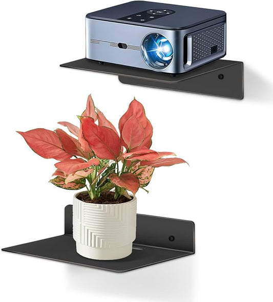 eZAKKA Metal Wall Shelves, Metal Floating Shelf,12" Aluminum Alloy Small Floating Shelf,for Bathroom, Bedroom, Living Room, Kitchen,Office, 2 Pack, Black