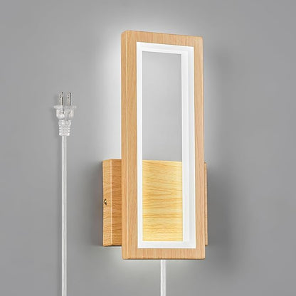 Modern Wood Color Plug in Wall sconces 18W Indoor LED Simple Wall Fixture 6000K Rectangle Vanity Wall Lights for Living Room Bedroom Hallway Stairs(1Pack)