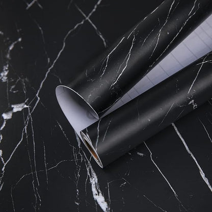 practicalWs 17.71''×196.8'' Marble Contact Paper Black/White Peel and Stick Wallpaper Thicken Self Adhesive Black Wallpaper for Countertops Cabinets Decorative Easy to Remove Upgrade