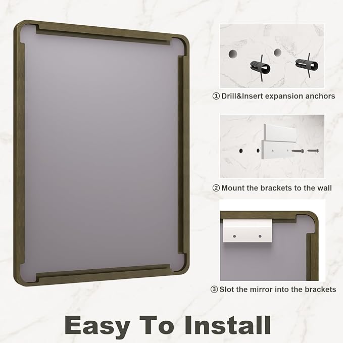 48x30 Bronze Framed Bathroom Mirror, Rectangle Brushed Bronze Metal Vanity Mirror, Bronze Modern Mirror for Wall, Tempered Glass, Anti-Rust, Shatterproof (Horizontal/Vertical)
