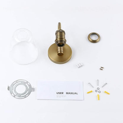 Yosoan 1-Light Brass Modern Vintage Indoor Wall Sconce, Vanity Single Luxury Hardwired Retro Textured Clear Oval Cone Glass Shade with Industrial Curved Rod Bathroom Lamp(Antique)