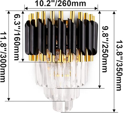FRIXCHUR Crystal Wall Sconce Black Modern Lamp Mounted Light Fixture for Bedroom Bedside Living Room Hallway Bathroom 2X E12 Base