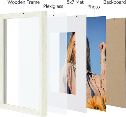 Vittanly 8x10 Picture Frames Set of 4, Display Pictures 5x7 with Mat or 8x10 without Mat, Gallery Frame Set for Wall or Tabletop Display, Engineered Wood with Shatter Resistant Plexiglass, Whitemist