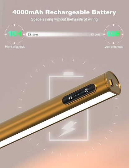 GOVSSING Picture Lights for Wall - 4000mAh Rechargeable Battery Wireless Picture Light with Remote, 3 Color Temps & Dimmable, 15.7” Rotatable Art Light, Memory & Timer Functions, Gold