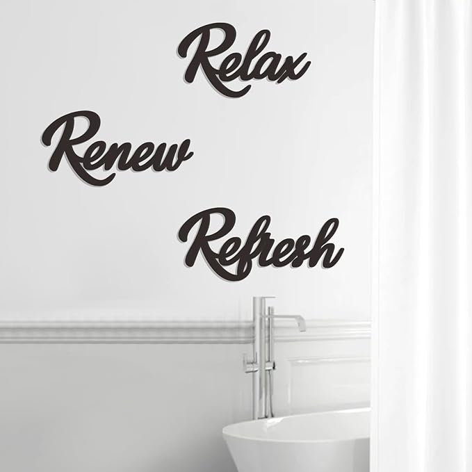 3 Pieces Bathroom Decor Wooden Bathroom Sign,Relax Renew Refresh Sign (Black-large)