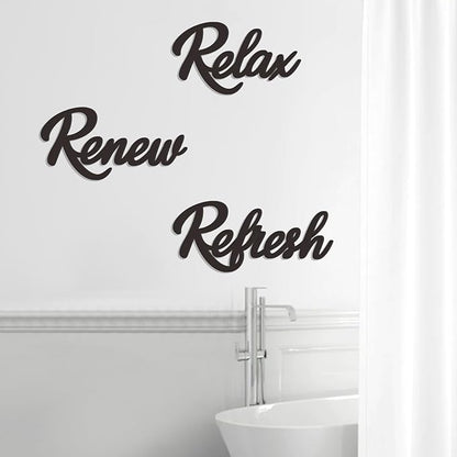 3 Pieces Bathroom Decor Wooden Bathroom Sign,Relax Renew Refresh Sign (Black-large)