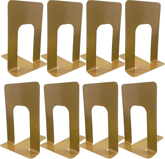 Alessk 8 Pieces Gold Bookends for Shelves, Heavy Duty Metal Bookends Supports Heavy Books, Decorative Gold Stops for Home or Office Decoration - 4 Pairs.