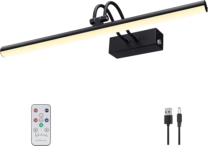 Picture Light,Picture Lights for Wall Cordless,20" Picture Lights with Timer and Dimmable,Battery Wall Lights for Display Gallery Painting Art Frame Portrait-Black