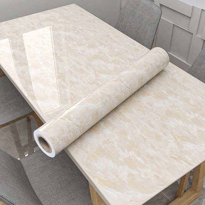 Yancorp 24inch Wide Cream White Contact Paper Removable Wallpaper Peel and Stick Countertops Waterproof Marble Wallpaper Self-Adhesive Peel and Stick Backsplash for Cabinets Kitchen