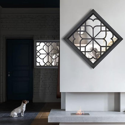Wocred 2 PCS Square Wall Mirror,Gorgeous Rustic Farmhouse Accent Mirror,Black Entry Mirror for Bathroom Renovation,Bedrooms,Living Rooms and More(20”x20”)
