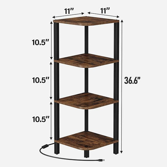 TUTOTAK Corner Shelf, 4-Tier Corner Bookshelf for Small Space, Narrow Display Corner Shelf Stand with Storage Rack, for Living Room, Bedroom, Rustic Brown BS08BB004L