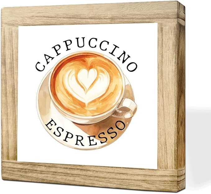 Coffee Decor sign Cappuccino Espresso Handmade Wooden Coffee Sign Rustic Cafe Wall Art For Kitchen Bar Office Decoration Gift For Coffees Connoisseurs Vintage Style Wood Cafe Decor 5.9x5.9 Inch