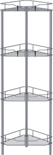 4 Tier Floor Standing Corner Shower Caddy Organizer Shelf with Hooks, Bathroom Shelves Stand Rack, Dark Gray
