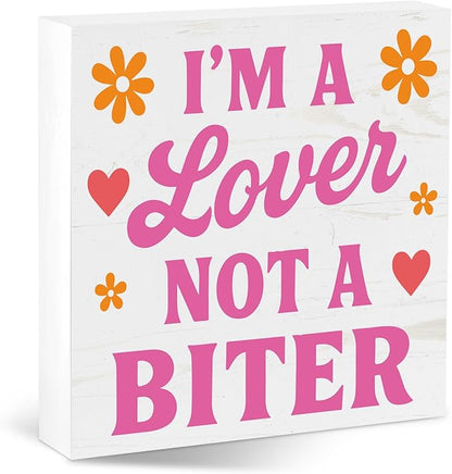 Valentines Cat Dog Desk Decor, Valentine's Day Gifts for Cats Dogs Lover Pet Parent, Valentine Home Office Table Sign Decoration for Shelf Tiered Tray, A Lover Not A Biter