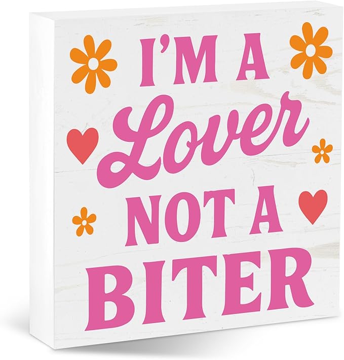 Valentines Cat Dog Desk Decor, Valentine's Day Gifts for Cats Dogs Lover Pet Parent, Valentine Home Office Table Sign Decoration for Shelf Tiered Tray, A Lover Not A Biter