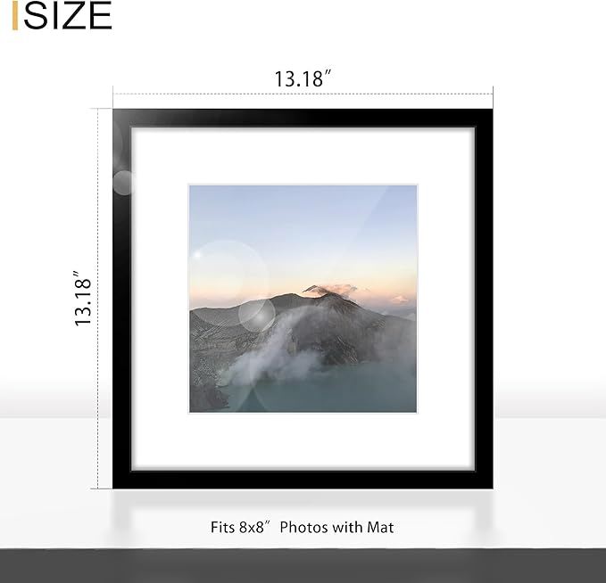 Wiscet 12x12 Picture Frame Set of 9, Gallery Wall Frame Set Display Pictures 8x8 with Mat or 12 x 12 Without Mat, Square Collage Picture Frames for Wall, Black