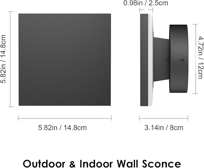 2 Packs LED Wall Light Outdoor Indoor Modern Wall Sconce Mini Wall Sconce Black Modern Outdoor Wall Lights Aluminum Porch Lights Outside Wall Lights for House (Square)