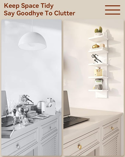 IBUYKE 5 Tier Wall Shelf Unit,White Vertical Shelf,Floating Storage Wall Shelf,Organizer Tall Tower Design Decorative Wall Mount Shelving for Home, Bedroom,Living Room,Office Decor WBC009W | Floating Storage, Wall Shelf, Organizer, Tall Tower Design, D...