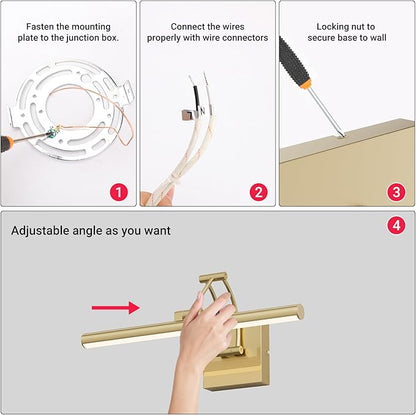 Tipace Hardwired Gold Picture Lights for Paintings - 15.7 inch 3CCT Dimmable Modern Gallery Light with Remote Control Led Wall Art Lighting Display Artwork