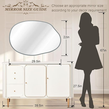 Irregular Metal Framed Bathroom Mirror for Wall, 22"x30" Asymmetrical Mirrors, Aluminum Alloy Frame Wall Decor for Bathroom, Bedroom, Living Room, Cloakroom, Entryway Gray