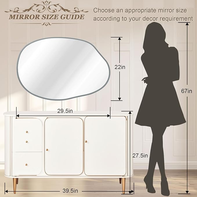 Irregular Metal Framed Bathroom Mirror for Wall, 22