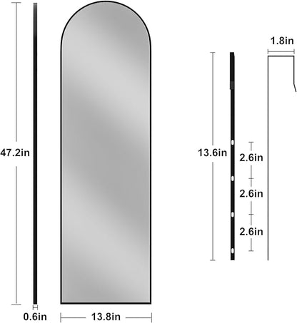 Vlush Door Mirror, Full Length Mirrors Over The Door, 14'' x 48'' Hanging/Rectangular Wall Mirror, Wall-Mounted/Hanging/Leaning, Home Decor,(Black)