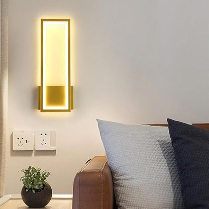 Indoor LED Wall Light Dimmable 16W Gold Modern Simple Rectangle Wall Lamp Aluminum & Acryli Decorative Wall Lighting for Bedroom Bedside Living Room Stairs Corridor