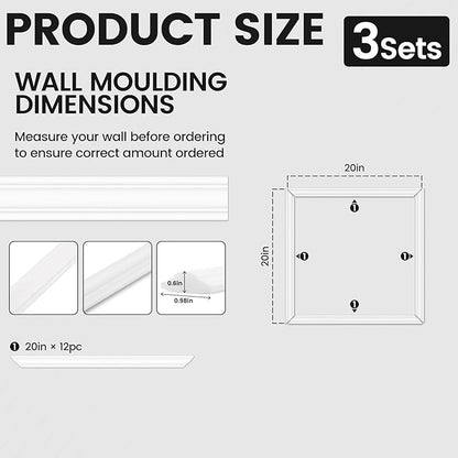 Peel and Stick Wainscoting Panels Kit, 3 Sets 20''x20'' Premade Wall Molding Peel and Stick Panels for Interior Wall Trim, Easy DIY Wainscoting Panels Peel and Stick Decor