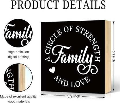 A Circle of Strength And Love Wooden Box Sign Rustic Wood Block Plaque Box Sign for Home Living Room Coffee House Bar Shelf Table Decoration, Family Decor Gifts for Mom Aunt Wife Friends