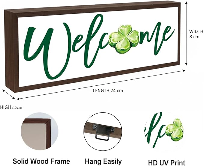 Welcome Sign for Front Door, Decorative Wooden Box Signs, Table Shelf Decoration, St. Patrick's Day Wooden Wall Art, Irish Home Decor, Housewarming Gift, 9.5x3.1x1 inches