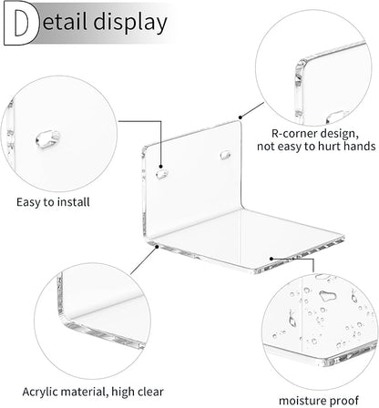 4 Inches Clear Small Wall Shelves, 4mm Thickness Acrylic Small Floating Shelf for Figures, Plants, Security Cameras, Speakers, Moisture-Proof, 2 Pack