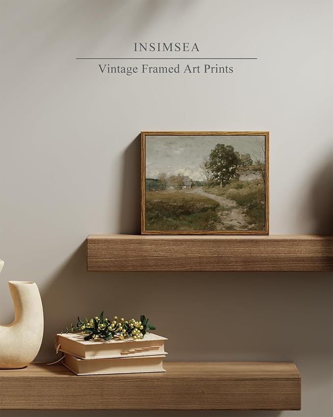 InSimSea Framed Canvas Wall Art, Vintage Outskirts Painting Prints for Farmhouse & Bedroom Decor, Small Bathroom Wall Art, 8