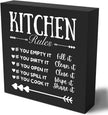 Funny Kitchen Decor Rustic Kitchen Decorations Wood Sign Desk Decor Farmhouse Black Wooden Box Sign for Home Dining Room Coffee Shelf Table Bar Living Room Counter Housewarming Gift