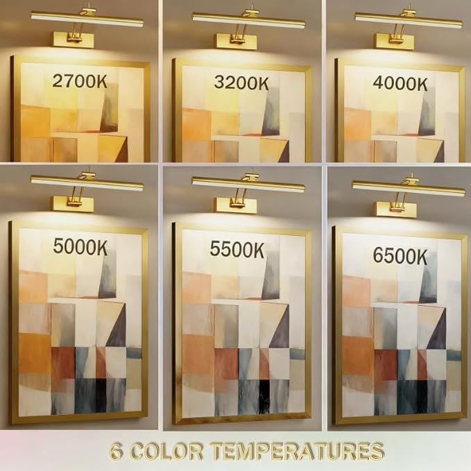 2 Pack Picture Lights for Wall Battery Operated, 12 inch Wireless Art Lighting for Painting, 6 Colors Picture Frame Lights with Remote, 4200mAh Gallery Light, Gold