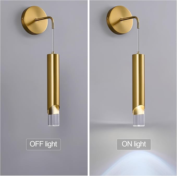 Gold Wall Sconces Set of Two Modern LED Wall Lights Acrylic Wall Lighting Bathroom Vanity Light Fixture Indoor Wall Fixture for Bedroom Bedside Living Room Corridor Hallway