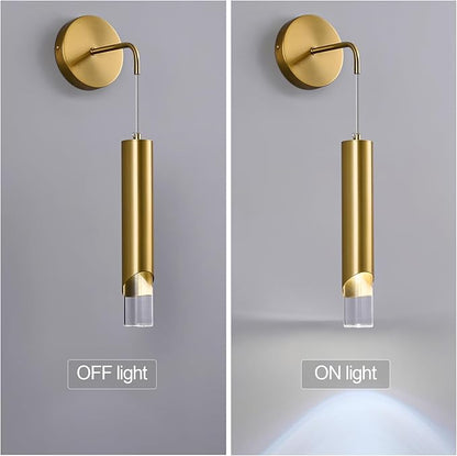 Gold Wall Sconces Modern LED Wall Lights Acrylic Wall Lighting Bathroom Vanity Light Fixture Indoor Wall Fixture for Bedroom Bedside Corridor Hallway Living Room（1-Pack）