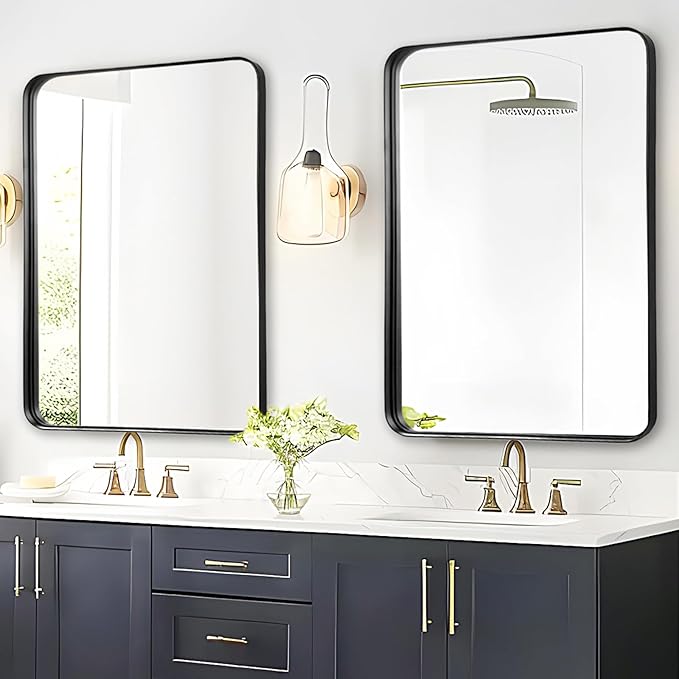 Black Mirror for Bathroom Wall - 40x30 Inch Large Reactangular Metal Framed Mirror Over Sink, Matte Frame Big Rectangle Mirror Vanity for Restroom, Entryway, Living Room, Fireplace