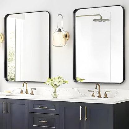 Black Mirror for Bathroom Wall - 40x30 Inch Large Reactangular Metal Framed Mirror Over Sink, Matte Frame Big Rectangle Mirror Vanity for Restroom, Entryway, Living Room, Fireplace