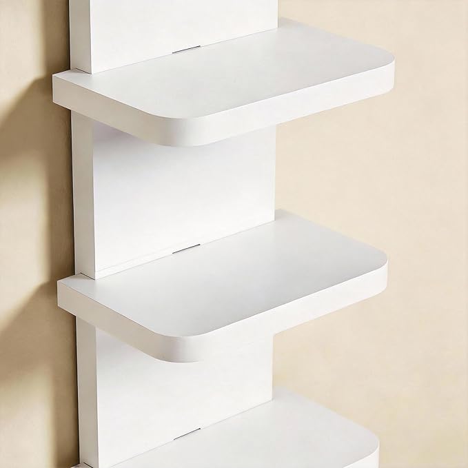 Versatile 7 Tier Wall Shelf Unit, White Floating Shelves with Rounded Corners, Vertical Lack Wall Shelf for Bedroom Living Room Home Decor Display Organizer