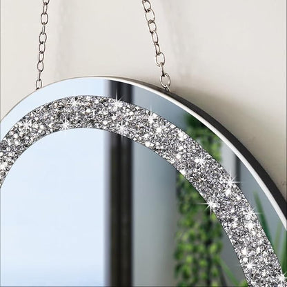 Crystal Crush Diamond Silver Mirror 2 Pack Diameter 12inch Round Shape with Iron Chain Real Glass Mirror for Wall Decor
