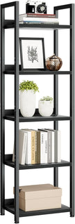 NUMENN Narrow Bookshelf, 5 Tier Bookshelves, Home Office Bookcase Shelf Storage Organizer, Free Standing Storage Shelving Unit for Bedroom, Living Room and Home Office, Black