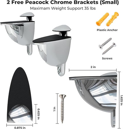 Fab Glass and Mirror Triangular Corner Glass Shelf, 6" X 6" Inches, Clear 3/8 Thick Tempered Glass with Flat Polished Edge-‎Easy Installation with Screws, and Peacock Chrome Finish Brackets