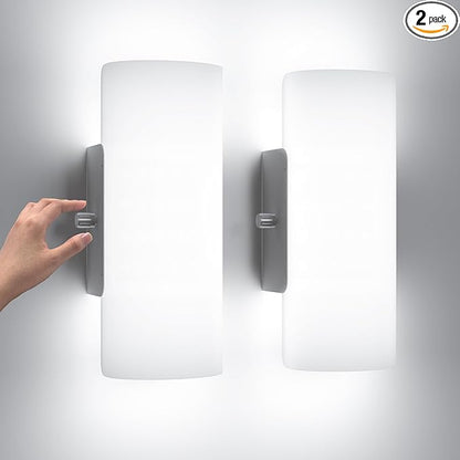 ChangM Wall Sconce Set of 2 Modern LED Wall Light Lamps Dimmable by Rotate Button 12W Cool White 6000K Up and Down Acrylic Lighting Fixture for Living Room Bedroom Hallway Conservatory Room Decor