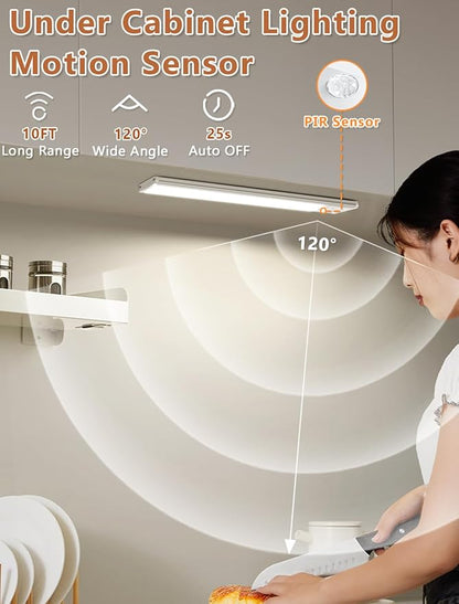 Under Cabinet Motion Sensor Lighting: 8 Inch Dimmable Rechargeable Lights Indoor - Battery Operated Lights - Undercabinet Closet Light Magnetic Led Light for Kitchen Home Bathroom Counter 6 Pack