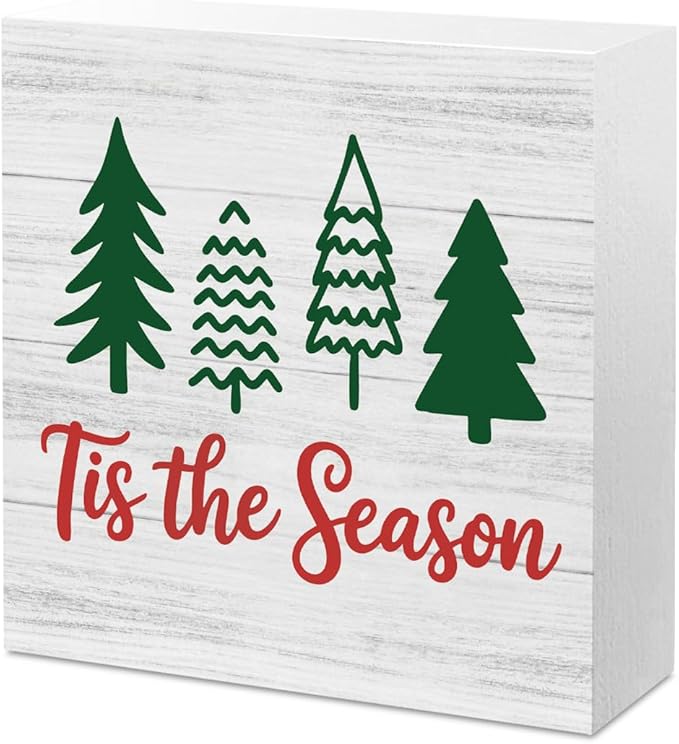 Christmas Decor Christmas Sign Decorations for Home Tis The Season Sign for Home Office Desk Table Cubicle Shelf Xmas Desk Accessories 5 x 5 inch