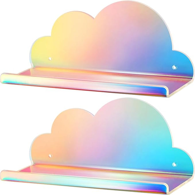 NiHome Iridescent Acrylic Floating Shelves, 2 Pack Cloud Shelves - Large Floating Shelf for Wall, Wall Mountable and Multi-Functional for Home Décor, Bathroom, Kitchen, Bedroom (Large, 2 Pack)