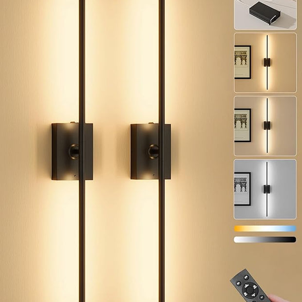Ouyulong Battery Operated Wall Sconces Set of 2, 10000mAh Wireless Rechargeable 3000-6000K Dimmable 350° Rotate Wall Light with Remote for Living Room, Bedroom 31.6in Black