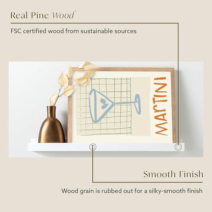 Opposite Wall 35 in White Pine Wood Wall Mounted Floating Picture Ledge Shelf | Minimalist, 1 Shelf, Ideal for Bedroom, Kitchen, Bathroom, Office, Easy Installation, Mounting Hardware Included